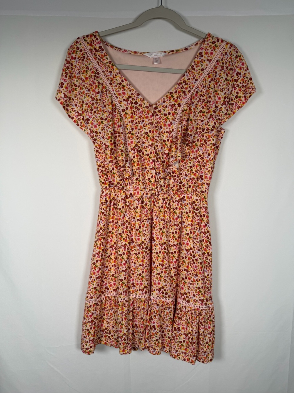 Cottage Boho Pink & Multicolor Micro Floral Mini Dress